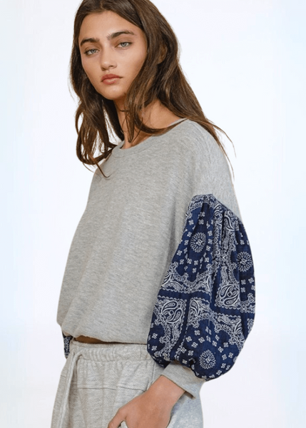 Color Block Paisley Sleeve Cropped Sweatshirt - Clearance Final Sale - Image 2