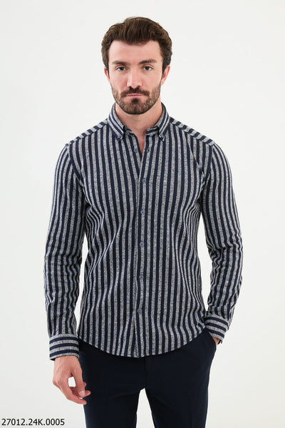 Trento Striped Shirt — Grey and Navy