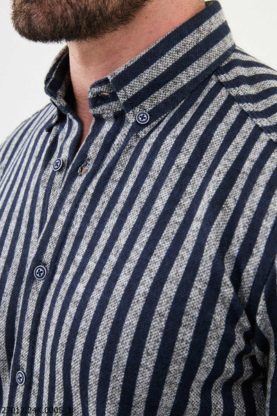 Trento Striped Shirt — Grey and Navy - Image 2