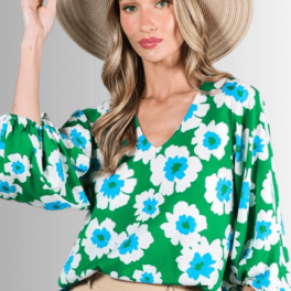 Paulina Puff Sleeve Green Floral Top