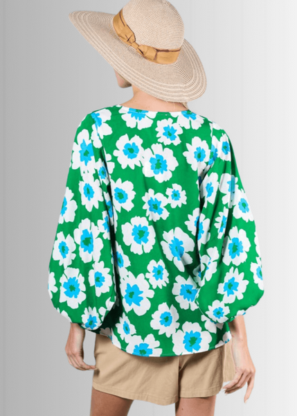 Paulina Puff Sleeve Green Floral Top - Image 2