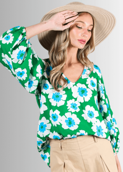 Paulina Puff Sleeve Green Floral Top - Image 4