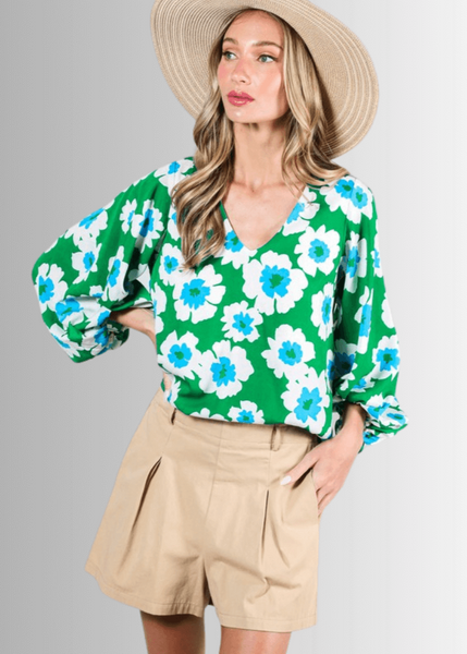 Paulina Puff Sleeve Green Floral Top - Image 5
