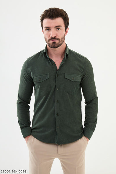 Biella Corduroy Shirt — Olive