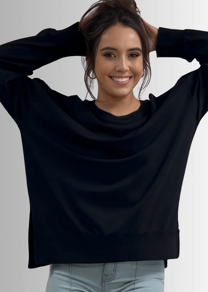 Tessa Lightweight French Terry Sweatshirt in Black Made in USA - Image 3