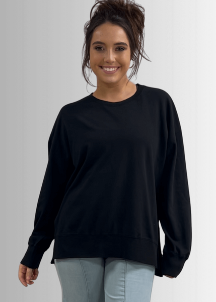 Tessa Lightweight French Terry Sweatshirt in Black Made in USA - Image 4