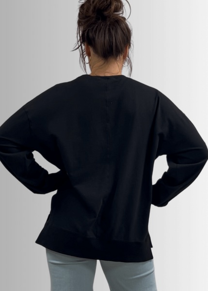 Tessa Lightweight French Terry Sweatshirt in Black Made in USA - Image 2