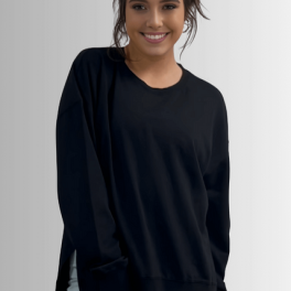 Tessa Lightweight French Terry Sweatshirt in Black Made in USA