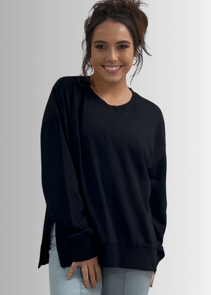 Tessa Lightweight French Terry Sweatshirt in Black Made in USA