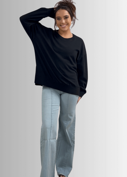 Tessa Lightweight French Terry Sweatshirt in Black Made in USA - Image 5