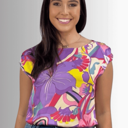 Tropical Print Women's Satin Blouse