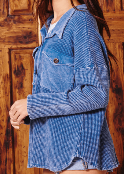 Denim Blue Plus Size Vintage Wash Cotton Shacket - CLEARANCE FINAL SALE - Image 5