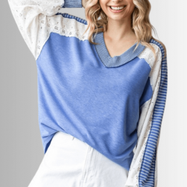 Kayleigh Mixed Fabric Lace Detail Long Sleeve Top- CLEARANCE FINAL SALE