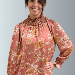 Mauve Floral Smocked Mock Neck Top - CLEARANCE FINAL SALE