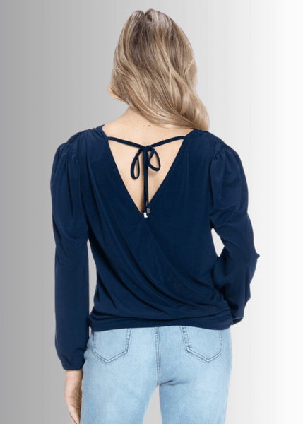 Maxine Surplice Tie Back Top in Navy - Image 2