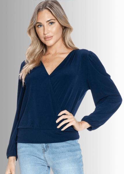 Maxine Surplice Tie Back Top in Navy