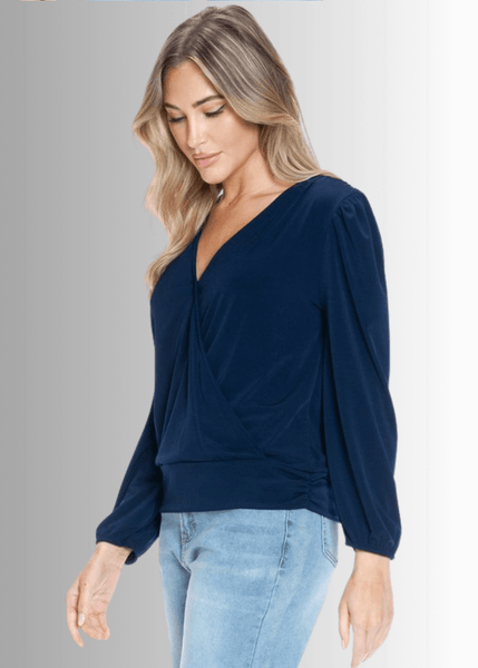 Maxine Surplice Tie Back Top in Navy - Image 5