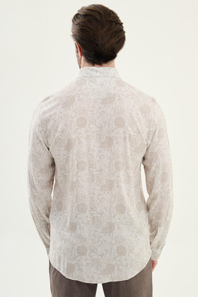 Men’s Beige Patterned Slim-Fit Shirt. - Image 4