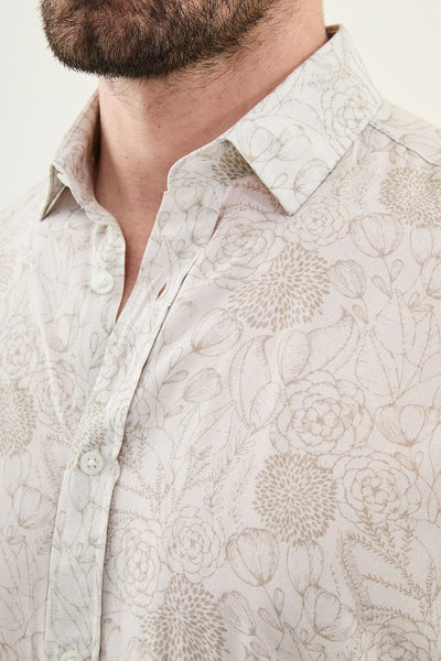 Men’s Beige Patterned Slim-Fit Shirt. - Image 3