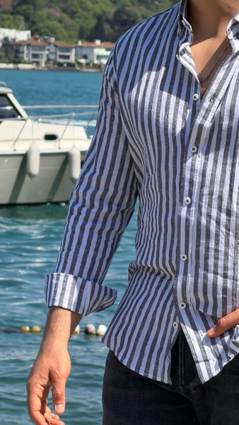 Portofino Blue and White Striped Shirt - Image 4