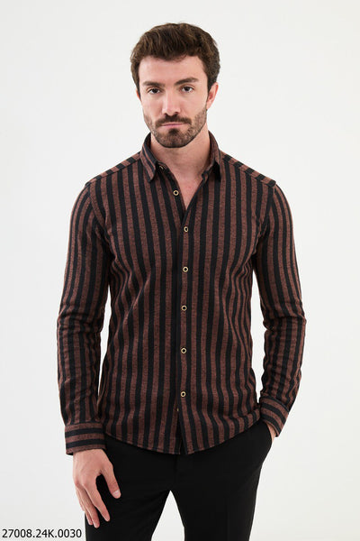 Catania Striped Shirt — Brown and Black
