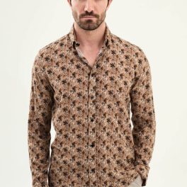 Men’s Brown Patterned Long-Sleeve Shirt