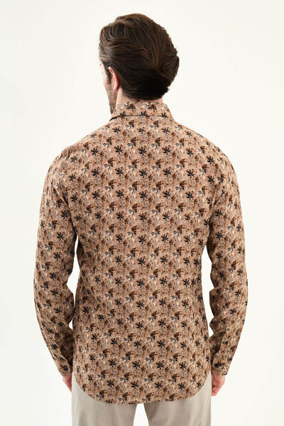 Men’s Brown Patterned Long-Sleeve Shirt - Image 4