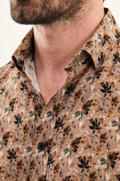 Men’s Brown Patterned Long-Sleeve Shirt - Image 3