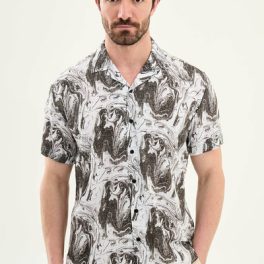 Men’s Brown Marble Print Short Sleeve Summer Shirt