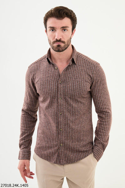 Rieti Striped Shirt — Brown