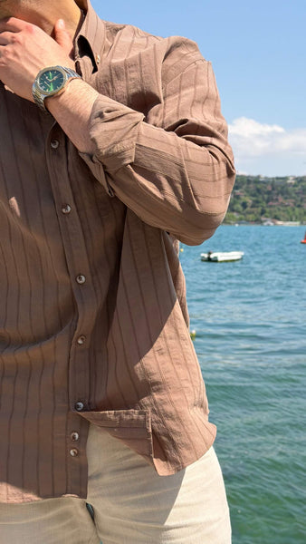 Marseille Striped Brown Shirt - Image 4