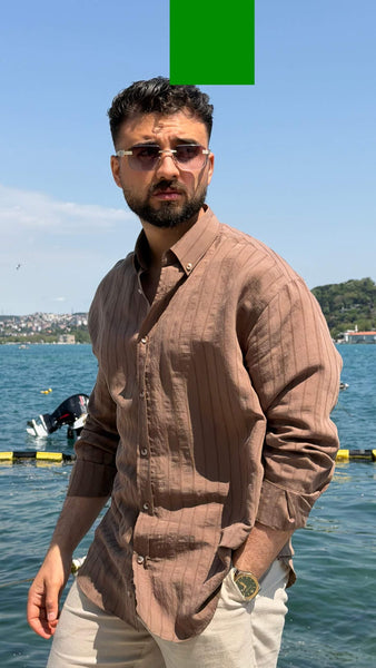 Marseille Striped Brown Shirt - Image 3
