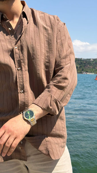 Marseille Striped Brown Shirt - Image 5
