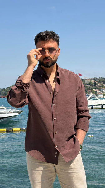 Men's Lyon Striped Brown Shirt - Image 3