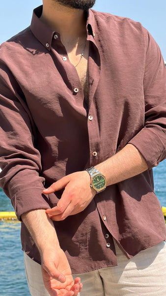 Men's Lyon Striped Brown Shirt - Image 4