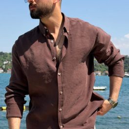 Men's Lyon Striped Brown Shirt