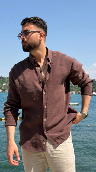 Men's Lyon Striped Brown Shirt