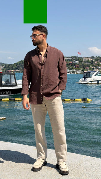 Men's Lyon Striped Brown Shirt - Image 2