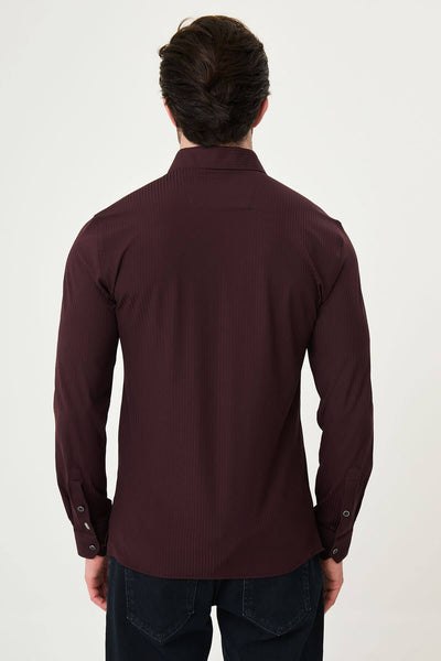 Men’s Burgundy Striped Slim Fit Shirt - Image 5