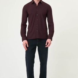 Men’s Burgundy Striped Slim Fit Shirt