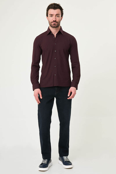 Men’s Burgundy Striped Slim Fit Shirt