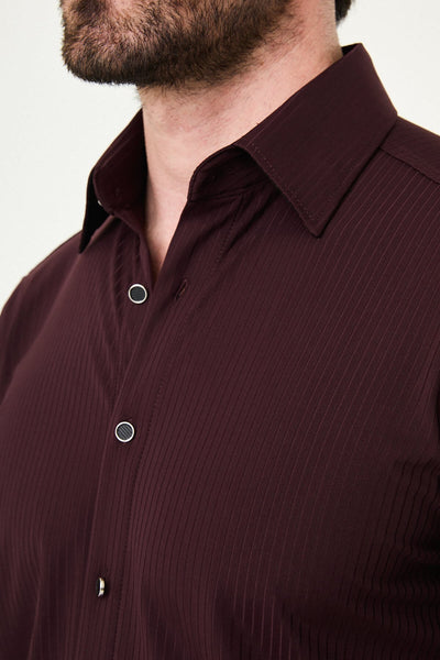 Men’s Burgundy Striped Slim Fit Shirt - Image 4