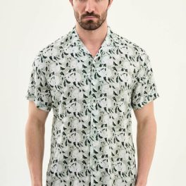 Men’s Green Patterned Short-Sleeve Casual Summer Shirt