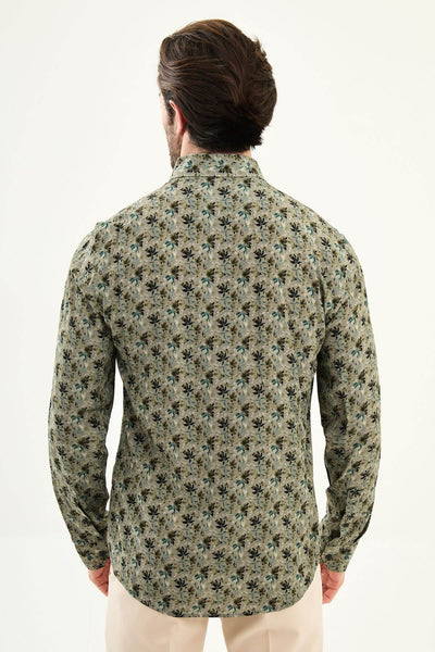 Men’s Khaki Floral Patterned Summer Shirt - Image 4