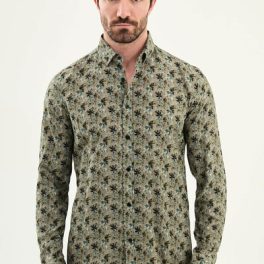 Men’s Khaki Floral Patterned Summer Shirt
