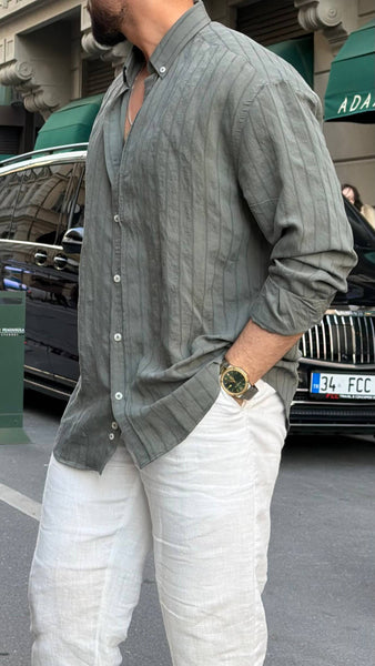 Siena Striped Khaki Shirt - Image 5