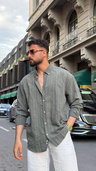 Siena Striped Khaki Shirt - Image 3