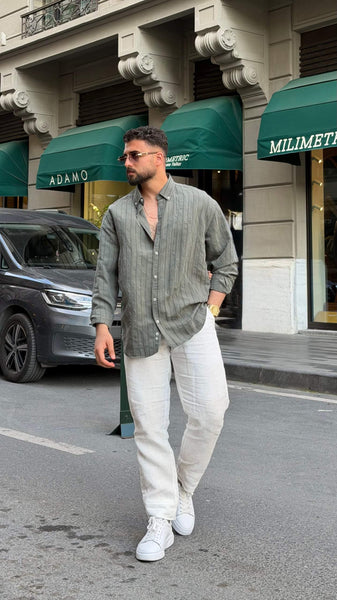 Siena Striped Khaki Shirt - Image 2