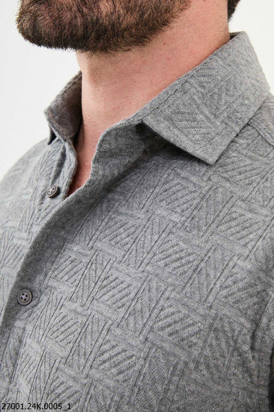 Aosta Patterned Shirt — Light Grey - Image 2