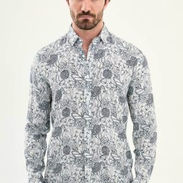 Men’s Navy Blue Patterned Slim-Fit Shirt